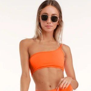 Lulu's Light It Up Neon Orange One Shoulder Bikini Top